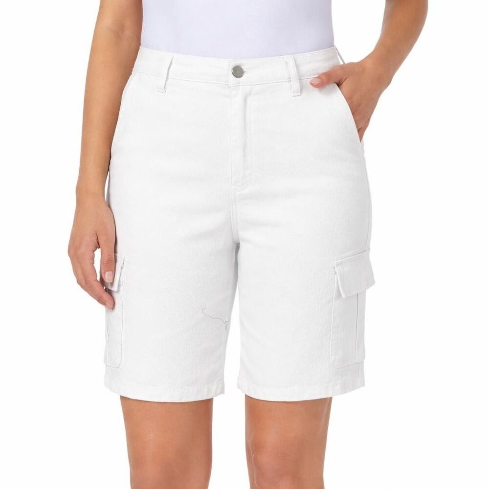 Well Worn Women's Size 14 High Rise Cargo Shorts White Tencel H1160